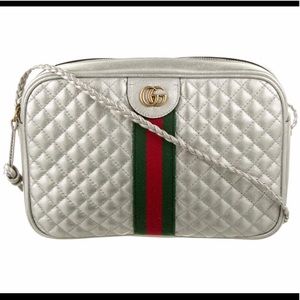 😍NEW GUCCI Trapuntata Quilted Metallic Silver Bag